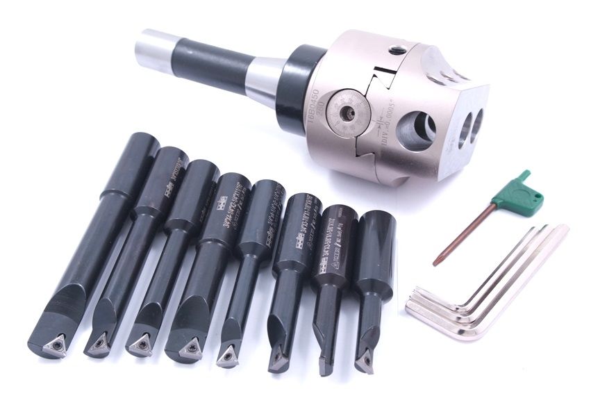 INDEXABLE TOOL SET WITH 3" BORING HEAD, R8 SHANK & 8 BORING BARS (1001-0205)