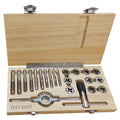 22 PIECE 1/4-1/2" HIGH SPEED STEEL TAP & DIE SET IN WOOD CASE (1011-0007)
