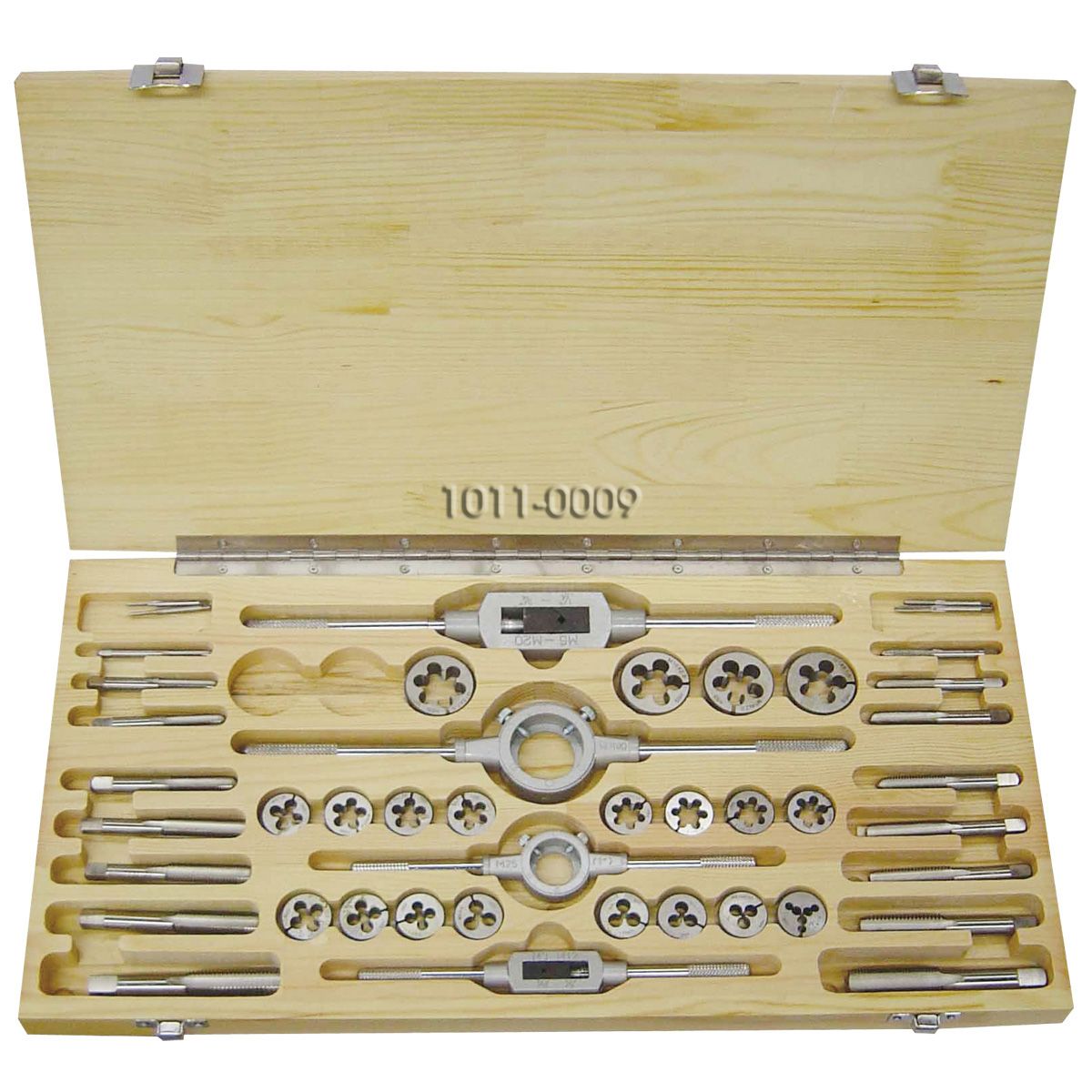 44 PIECE M2-M18 HIGH SPEED STEEL TAP & DIE SET IN WOOD CASE (1011-0009)