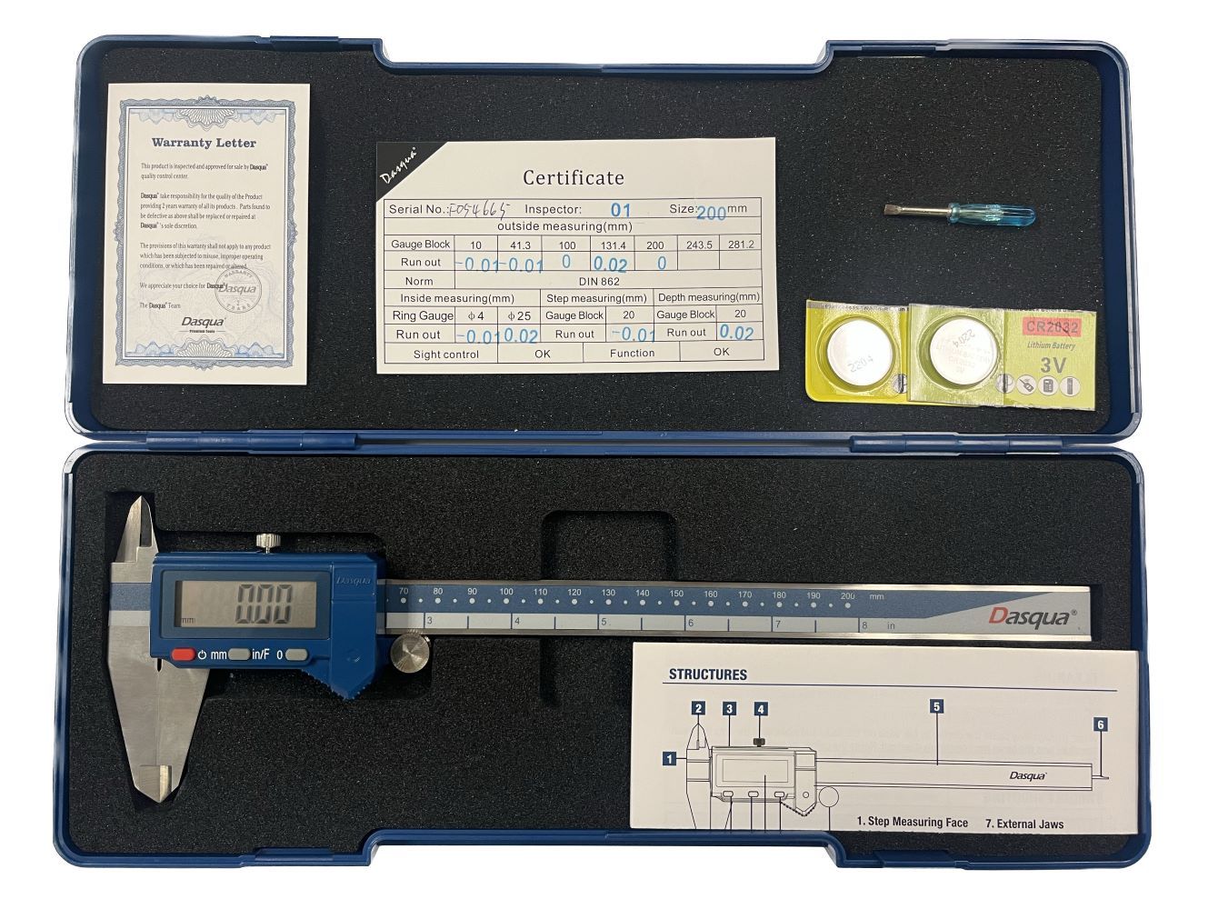 DASQUA 0-200MM / 0-8" IP54 WATERPROOF DIGITAL CALIPER (2000-1010)