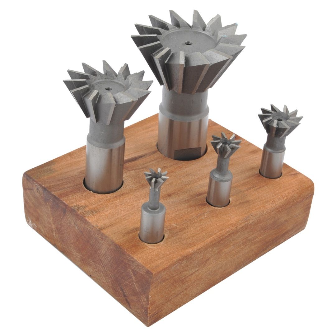 5 PIECE 3/8 TO 1-7/8" HIGH SPEED STEEL DOVETAIL CUTTER SET (2006-0205)
