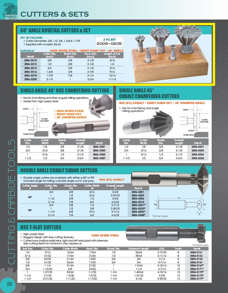 3/8" 60 DEGREE HIGH SPEED STEEL DOVETAIL CUTTER (2006-0210)