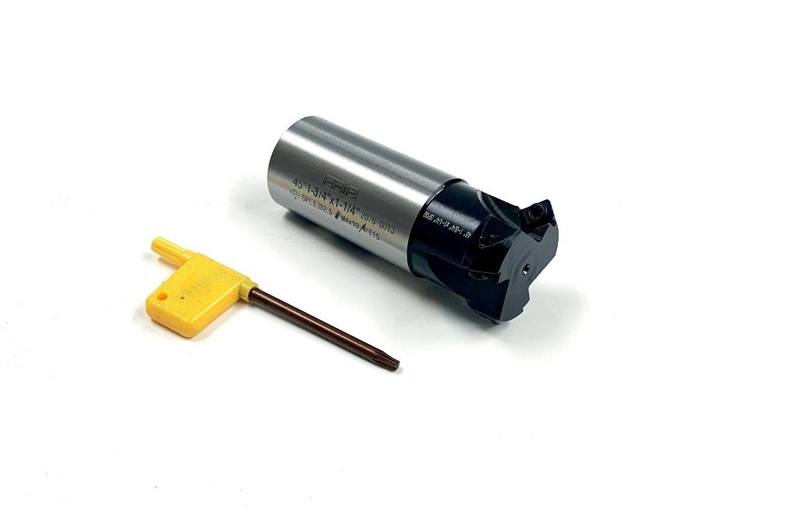 45 DEGREE 1-3/4" X 1-1/4 SHANK 3-INSERT INDEXABLE CHAMERING END MILL (2076-0013)