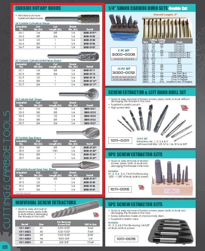 SE-5 EGG SHAPE DOUBLE-CUT CARBIDE BURRS (3000-0135)