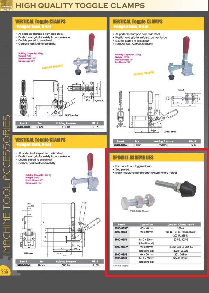 M4 X 20MM TOGGLE CLAMP SPINDLE ASSEMBLY (3900-0358)