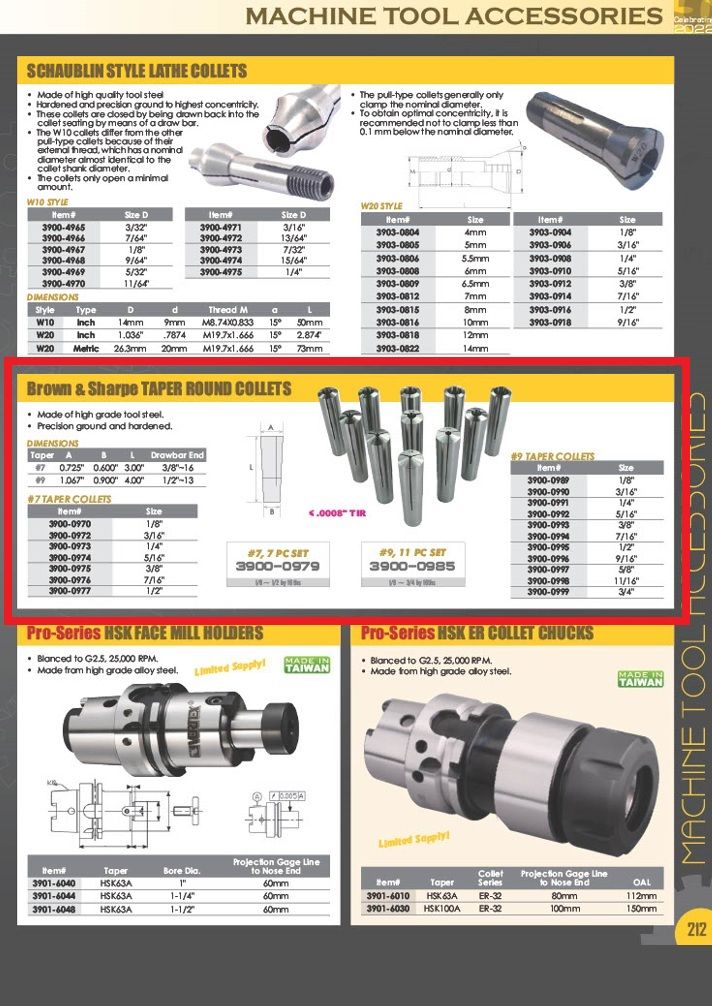 3/16" BROWN & SHARPE #9 TAPER ROUND COLLET (3900-0990)