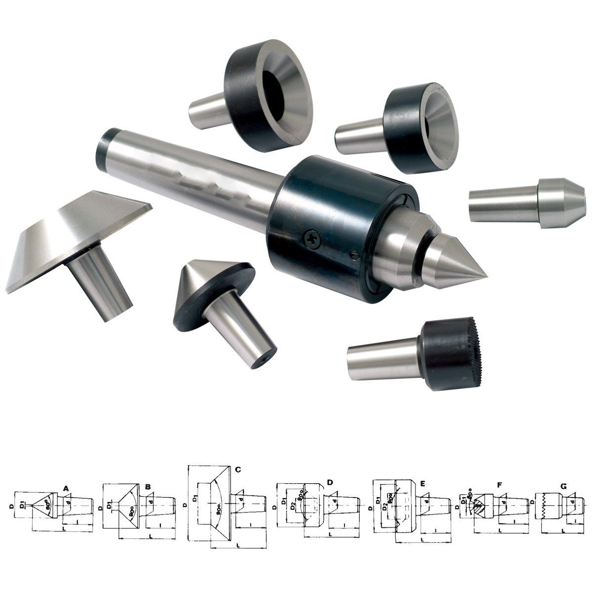 MT3 7 PIECE INTERCHANGEABLE BULL NOSE LIVE CENTER SET (3900-5053)