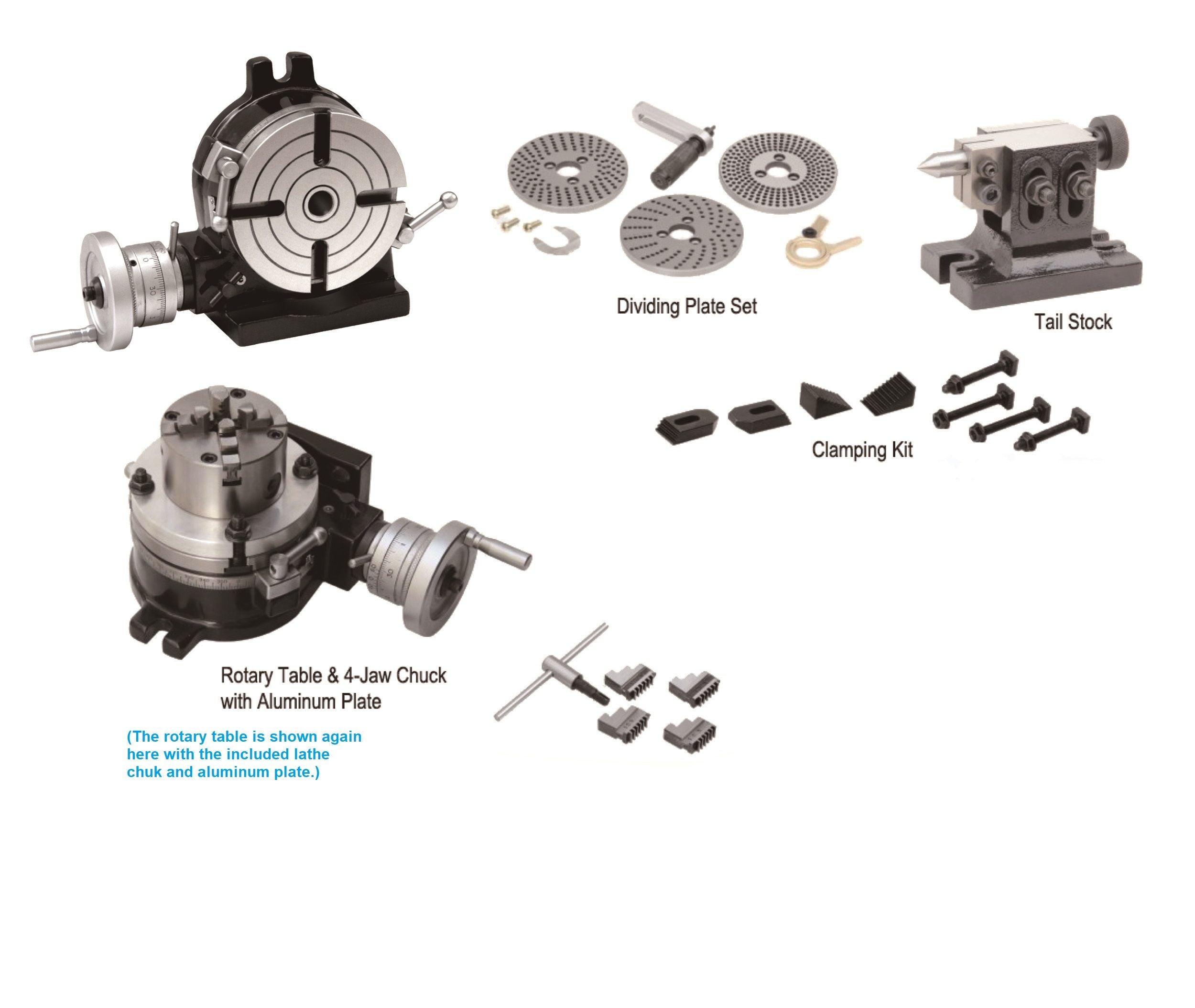 6" ROTARY TABLE TAILSTOCK DIVIDING PLATES LATHE CHUCK & CLAMPING KIT (3906-2316)