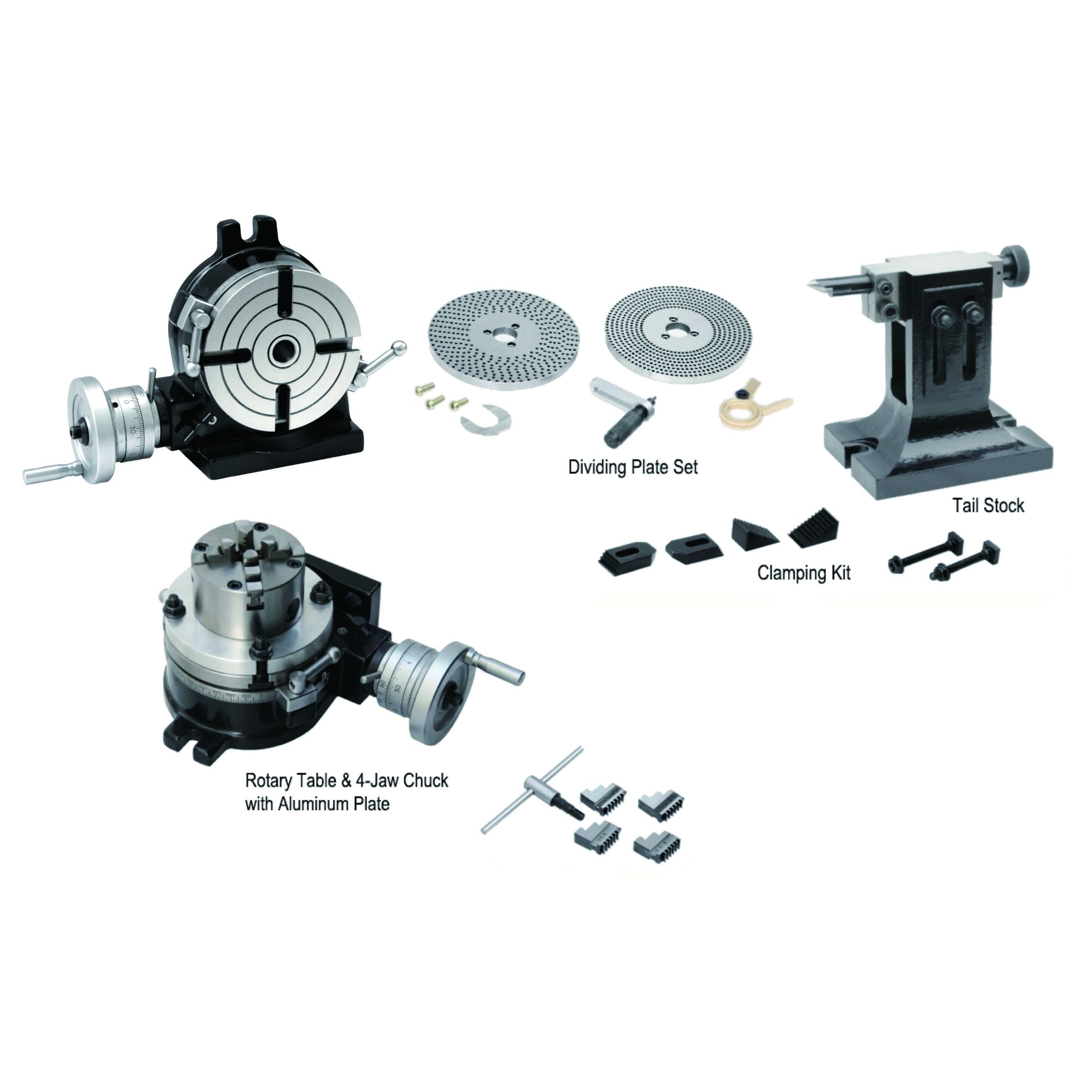 3906-2318 8" ROTARY TABLE TAILSTOCK DIVIDING PLATES LATHE CHUCK & CLAMPING KIT