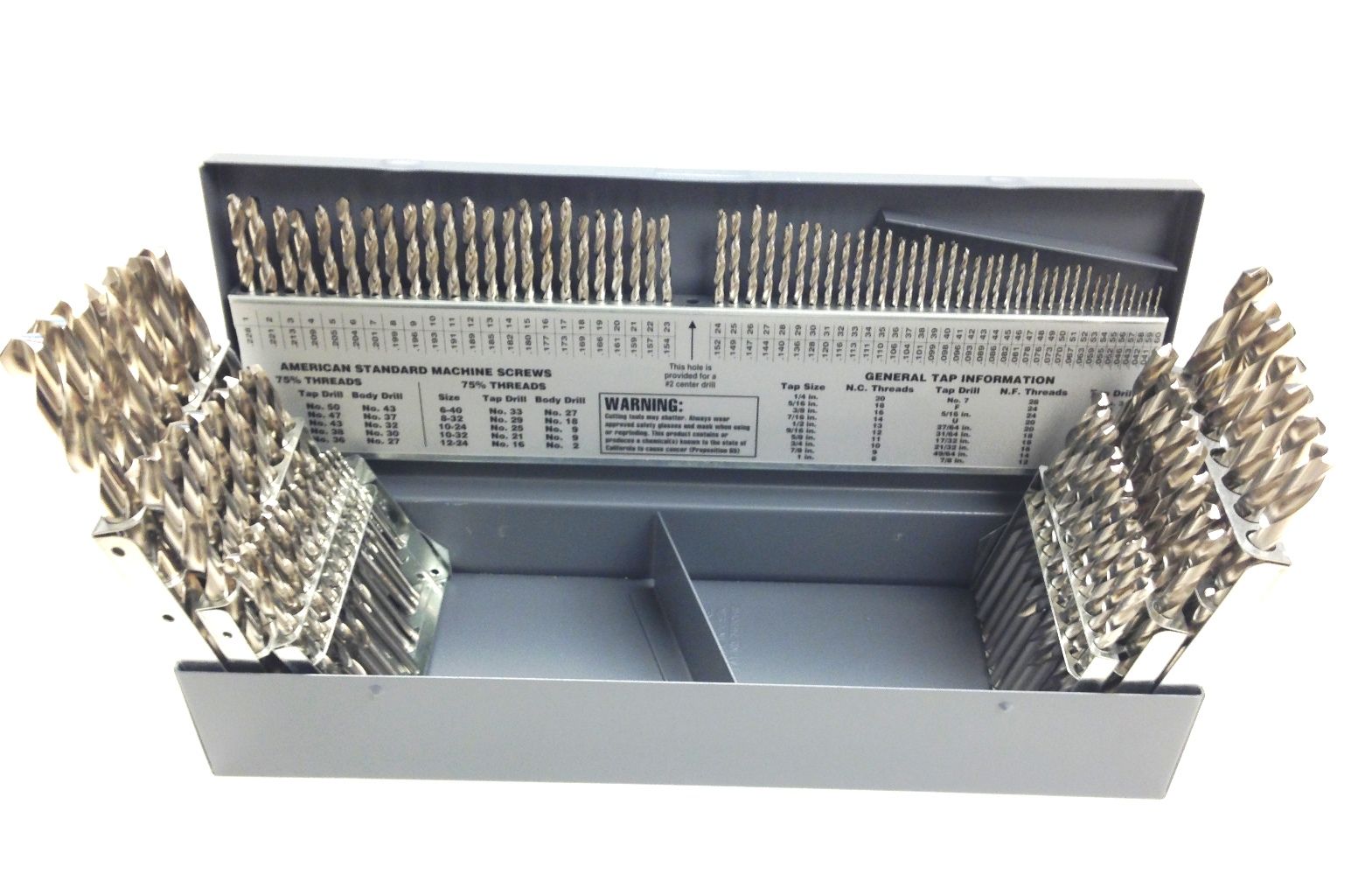 115 PIECE BRIGHT FINISH HIGH SPEED STEEL JOBBER DRILL SET - USA (5001-0115)