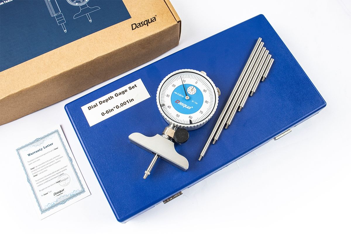 DASQUA 0-22" DIAL DEPTH GAGE SET WITH 2-1/2" BASE (5822-4100)