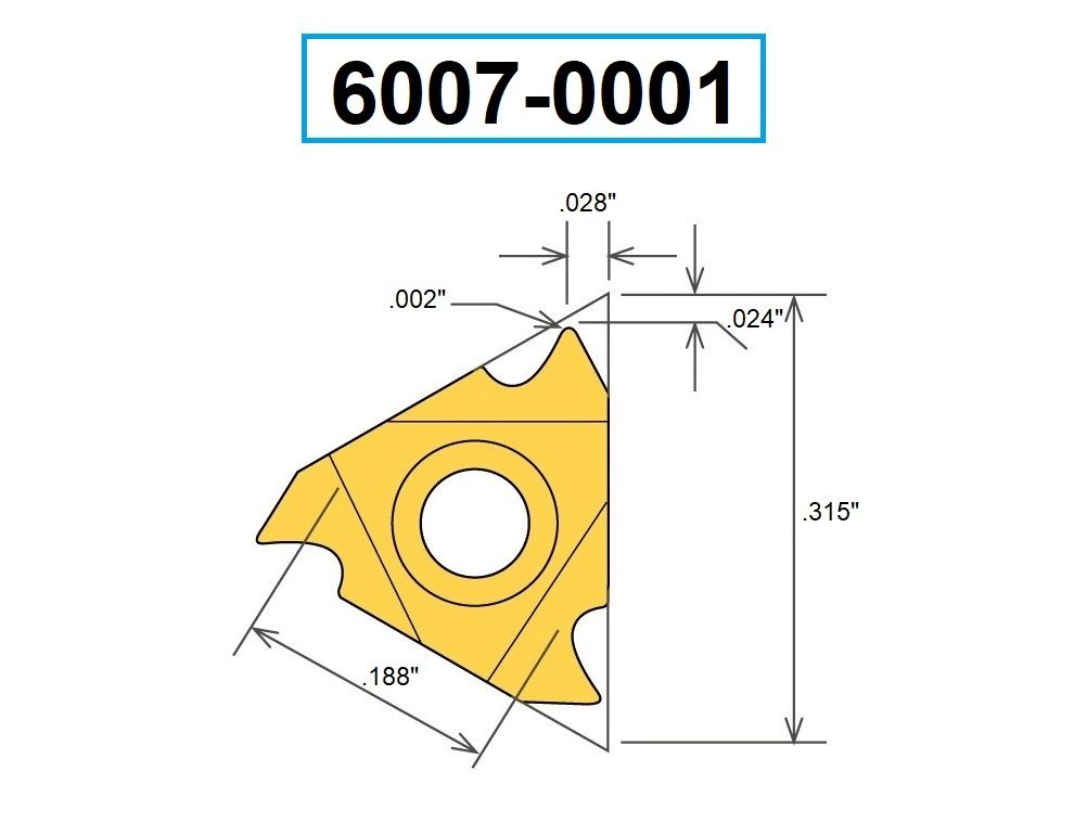 08ERA60 TiN COATED EXTERNAL THREADING CARBIDE INSERT (6007-0001)
