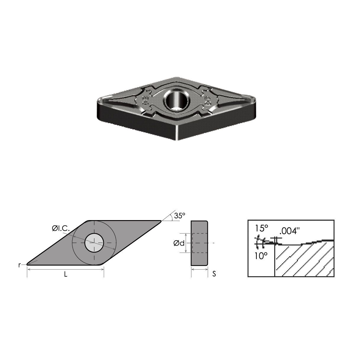VNMG-332-EM nc-TiAIN COATED CARBIDE INSERT (6051-0332)