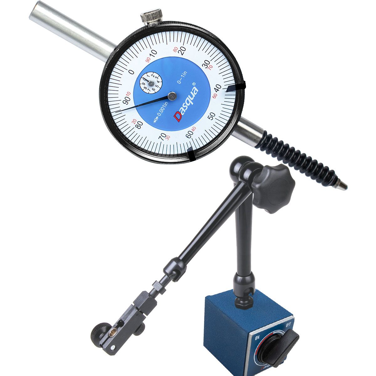 DASQUA 2 PIECE TOOL KIT WITH IP54 1" INDICATOR & 176LB. MAG BASE (7611-0009)