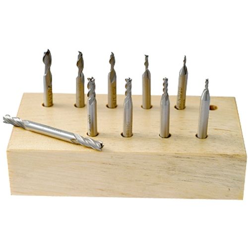 10 PIECE 2 & 4 FLUTE MINI HIGH SPEED STEEL DOUBLE END MILL SET (8000-0025)