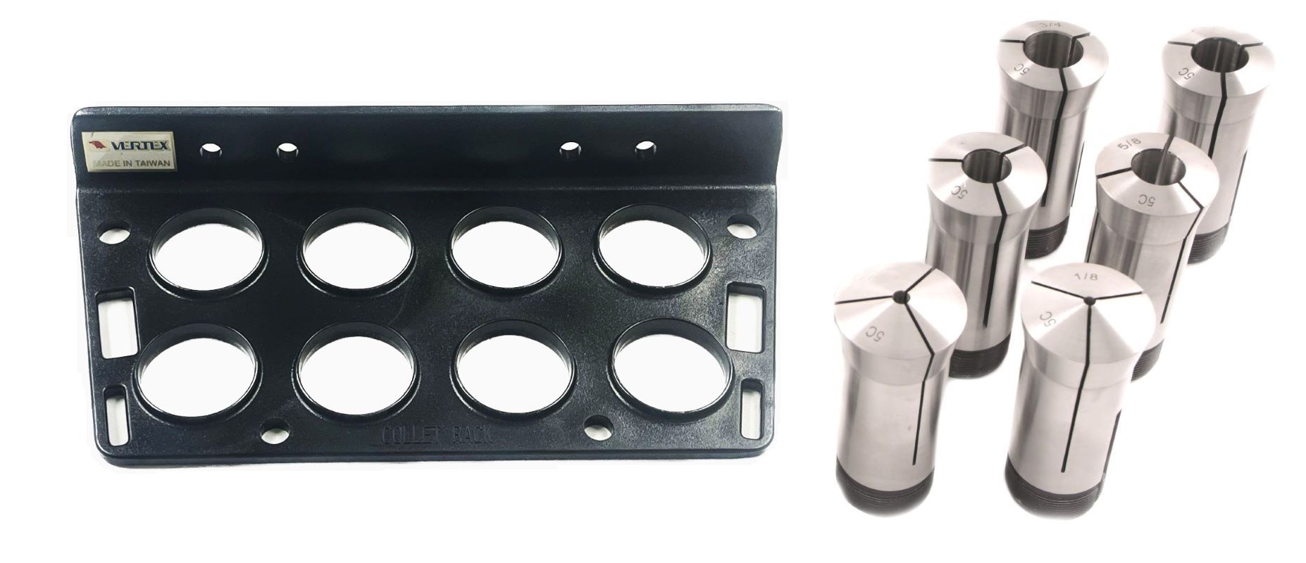6 PC 5C COLLET SET (1/8-3/4" BY 8THS) & 8 PC 5C COLLET RACK (9999-0047)
