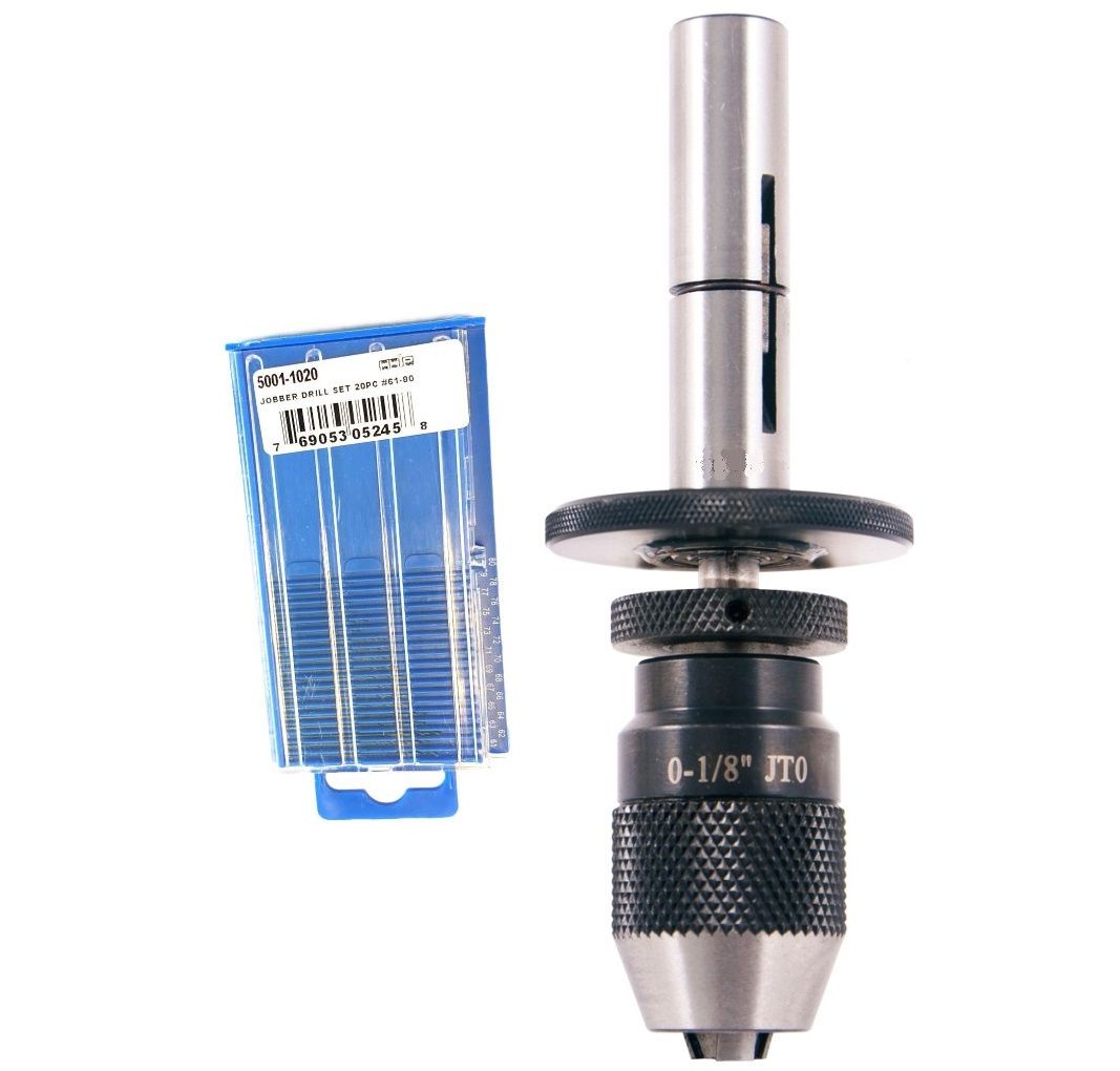 SENSITIVE HAND DRILL FEED 1/8" KEYLESS CHUCK & #61-80 DRILL BIT SET (9999-0066)