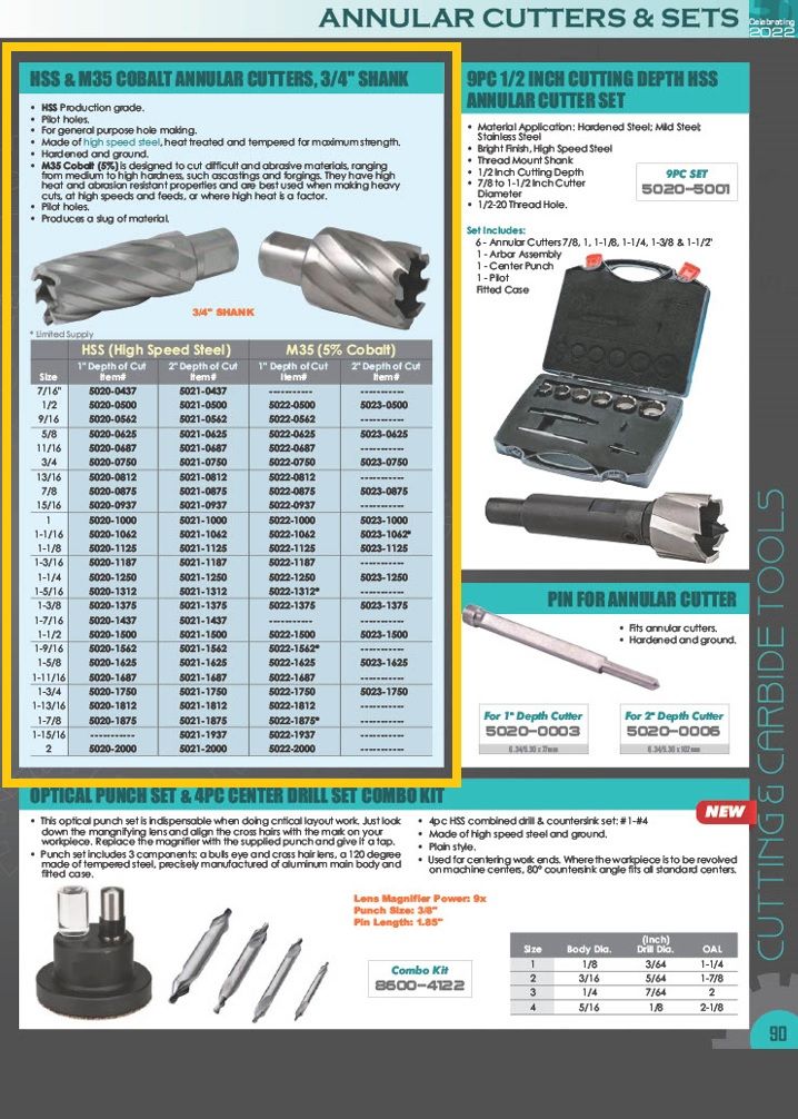 1-1/8 X 2" DEPTH M35 COBALT ANNULAR CUTTER(5023-1125)